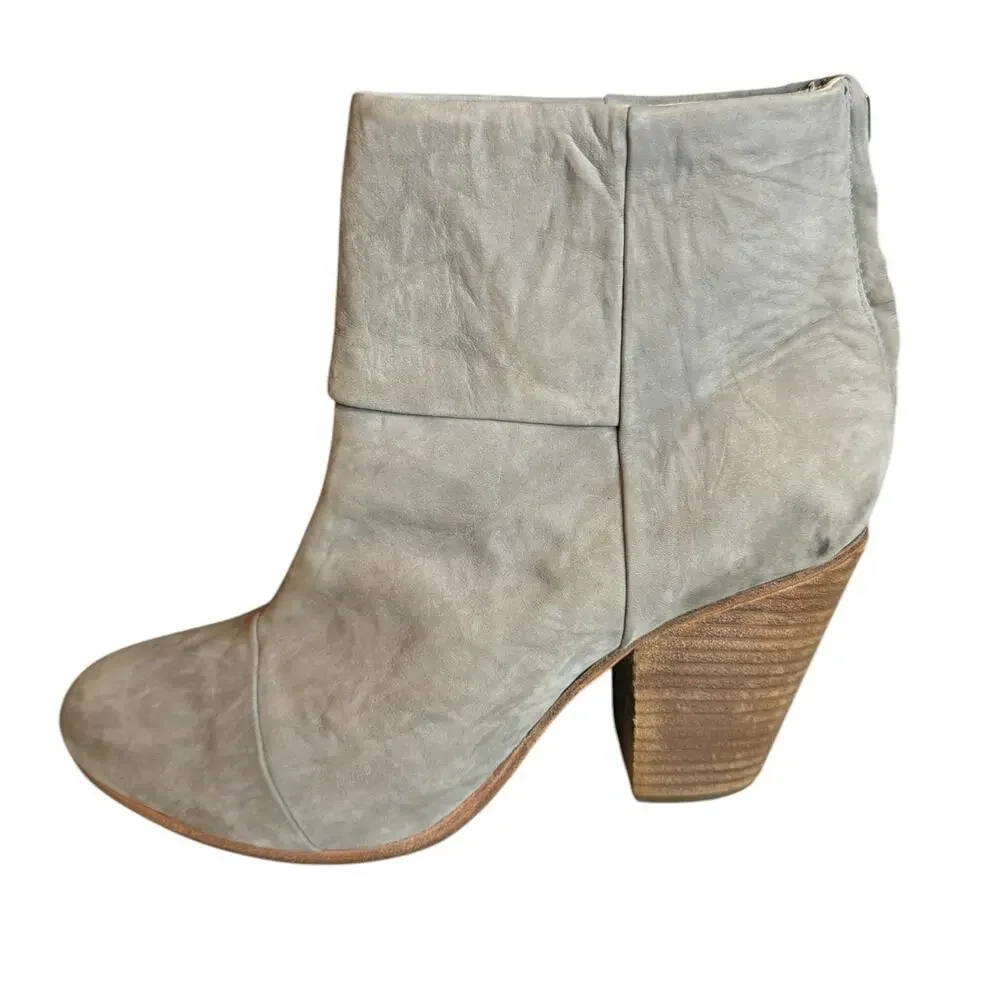 rag & bone Newbury Oiled Suede Heeled Bootie Boots Gray 9.5